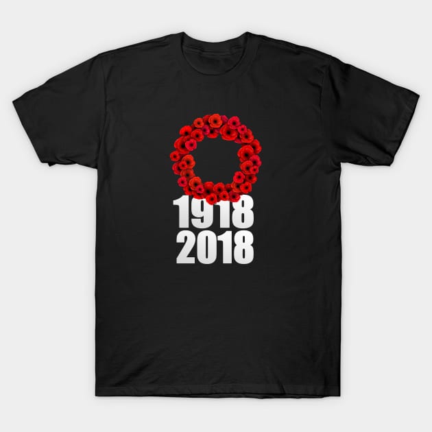 World War 1 Centennial Poppy Wreath T-Shirt by SeattleDesignCompany